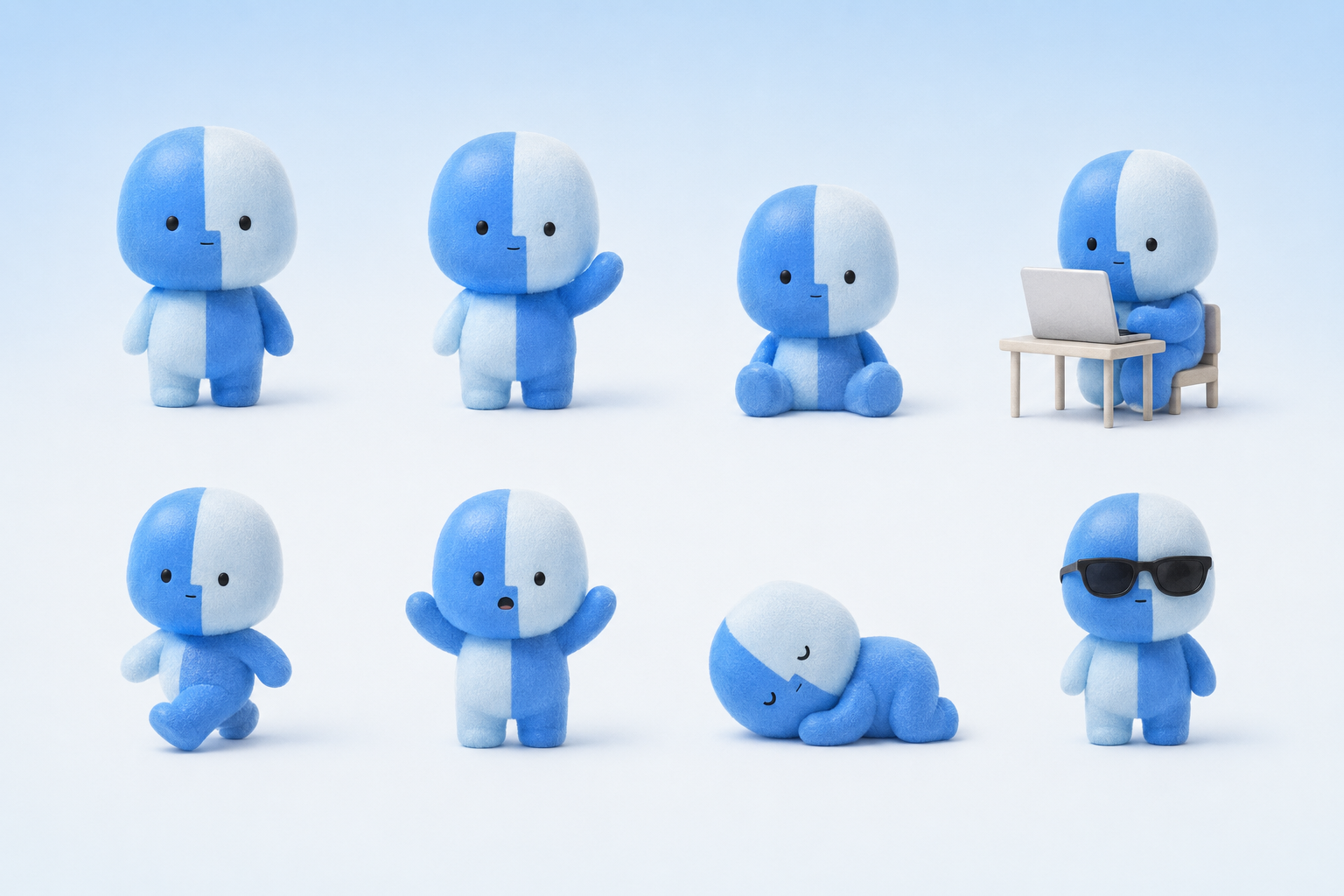 Lil Finder Guy shown in eight poses and expressions